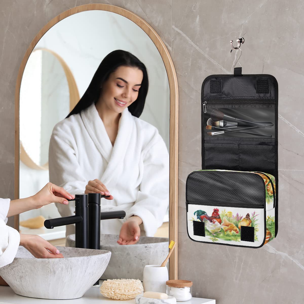 Kurczaki podróżna kosmetyczka kurczaki kogut torba do mycia torebka unisex wiszące przybory toaletowe organizer kosmetyczny, wielobarwny, Jeden rozmiar