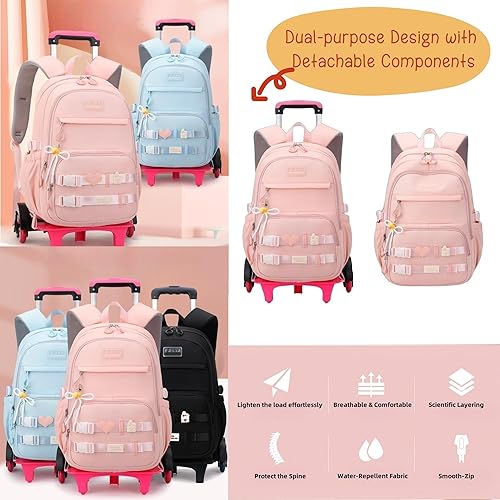 Miniatura 6 de Mochila con ruedas para niñas, mochila con ruedas para niños, mochila escolar con 6 ruedas