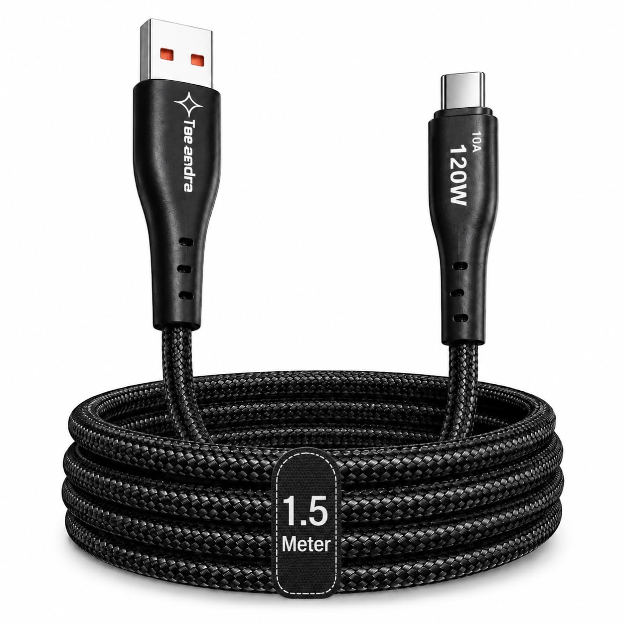 120W Fast Charging USB to Type-C Cable, 2 Meter, 10A High-Speed Charging & Data Sync, Nylon Braided Unbreakable Cable Compatible with OnePlus, OPPO, Realme, Samsung, Vivo, iQOO (200, 1)-image-34