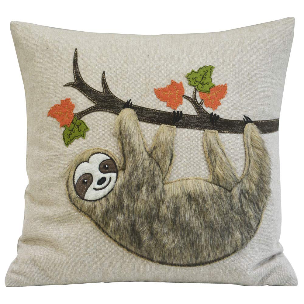 Comfy Hour Joyful Holiday Collection Harvest Fur Sloth Accent and Throw Pillow, Decorative Cushion, 14"x14", Polyester