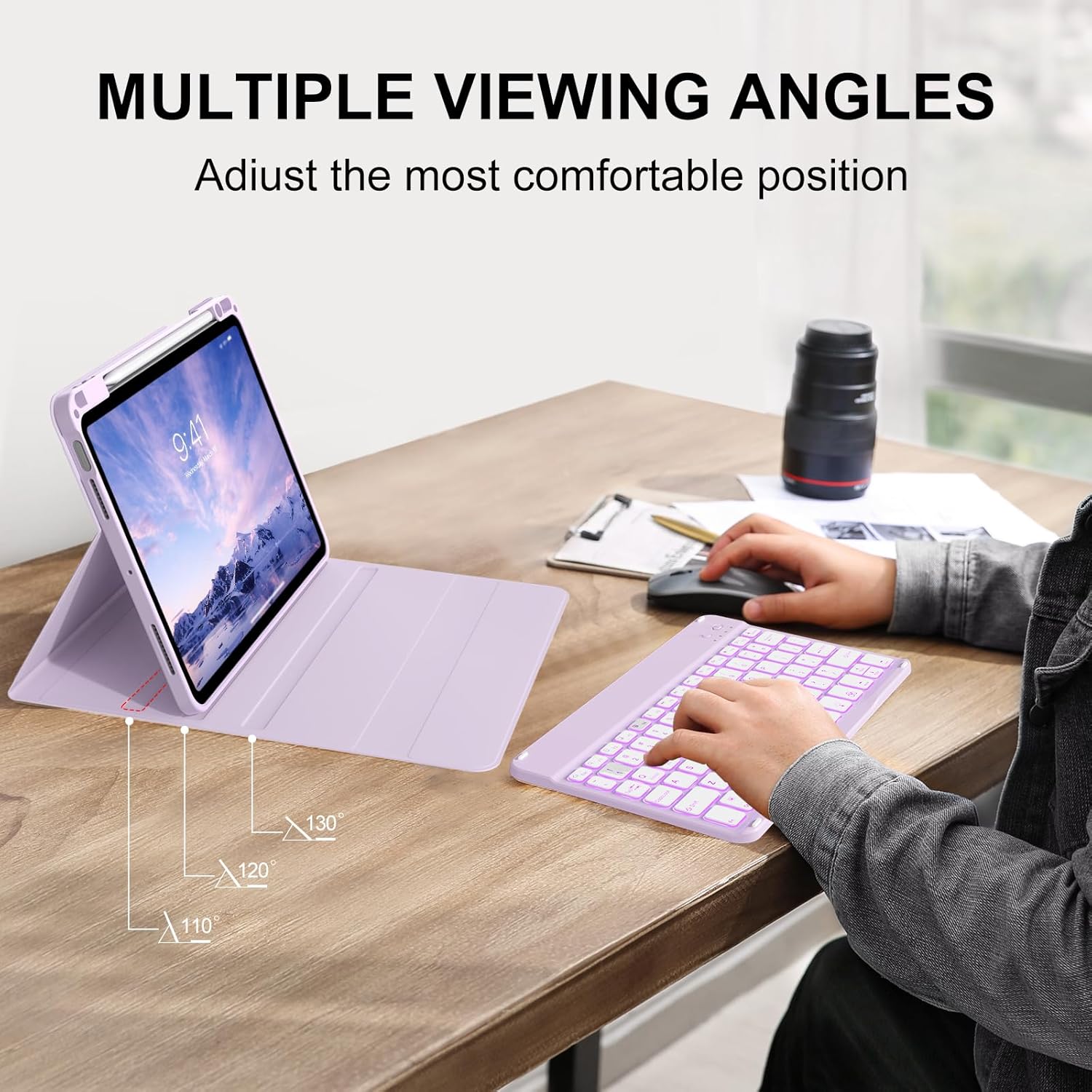 aoub Compatible with iPad Air 11 Inch Case with Keyboard & iPad Air 5th/ Air 4th Generation - 7-Color Backlit, Detachable Folio Cover for Air 11-inch M3/M2 (2025/2024), Purple - Image 4