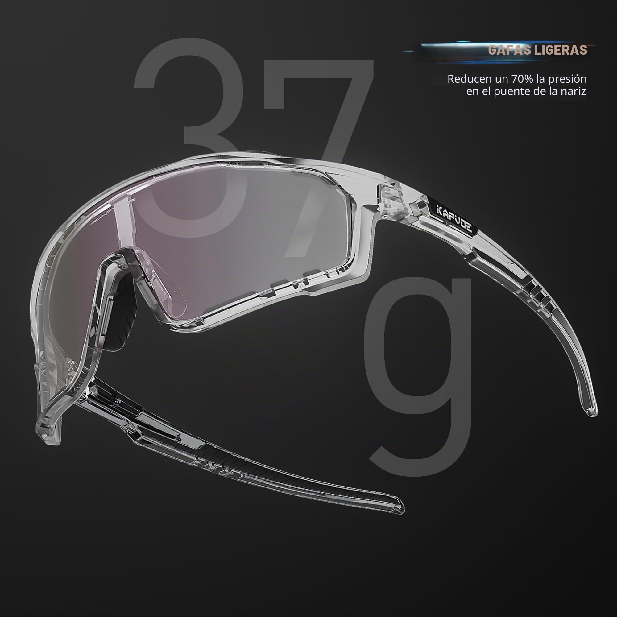 KAPVOE Gafas Ciclismo Fotocromáticas Lente y Montura UV400 Color Rosa K76 | Lente & montura fotocromáticas, lente transparente a rosa CAT.1-CAT.2, UV400, almohadilla regulable