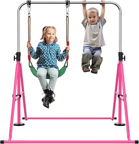 RAVS Barra de gimnasia para niños con juego de columpios 8 alturas ajustable fácil de plegar barra de entrenamiento de gimnasia para niños barras