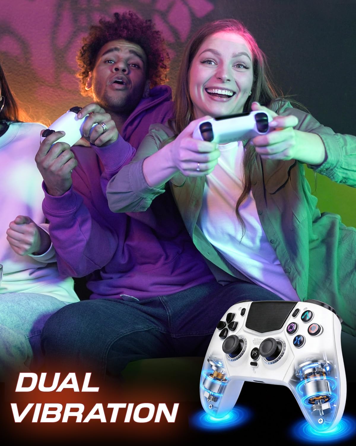 MTEZIZ Mando Inalámbrico para PS-5/PC/MAC/iOS/Android/Steam Deck, Gamepad con Doble Vibración/Conector para Auriculares