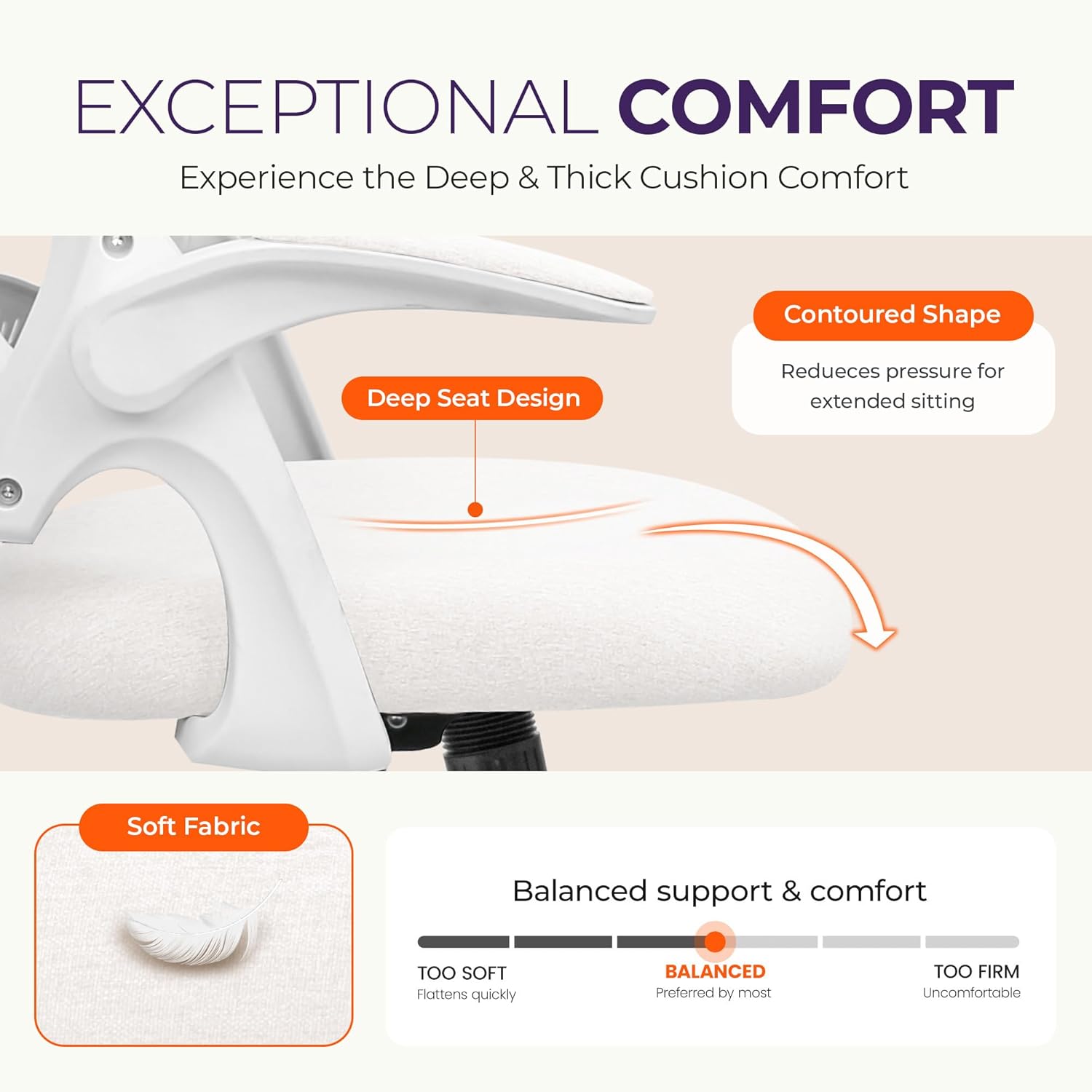 NEO Chair Office Desk Computer Gaming Ergonomic Chair with Lumbar Back Support Adjustable Height Swivel Wheels Flip-up Arms Mesh Chair for Home or Office (Ivory)