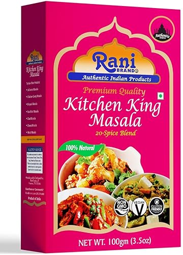 Rani Kitchen King Masala (mezcla de curry de 20 especias) 3.5 onzas (3.53 oz) Todo natural Vegano Sin colores Apto para gluten Sin OMG Origen