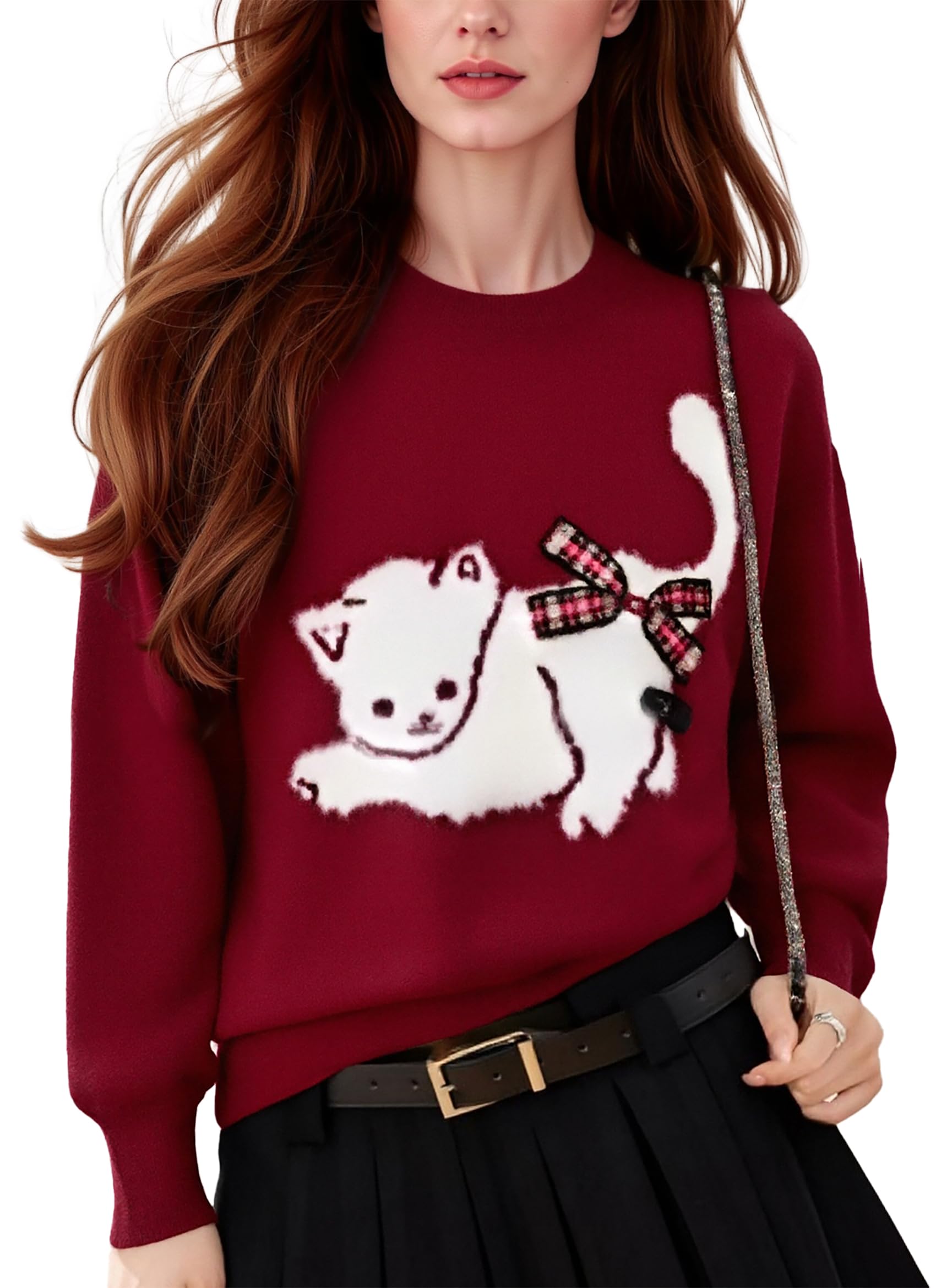 LAI MENG FIVE CATS Womens Sweatshirt Cat Dog Sweater Long Sleeve Fun Graphic Cute Patterned Loose Pullover