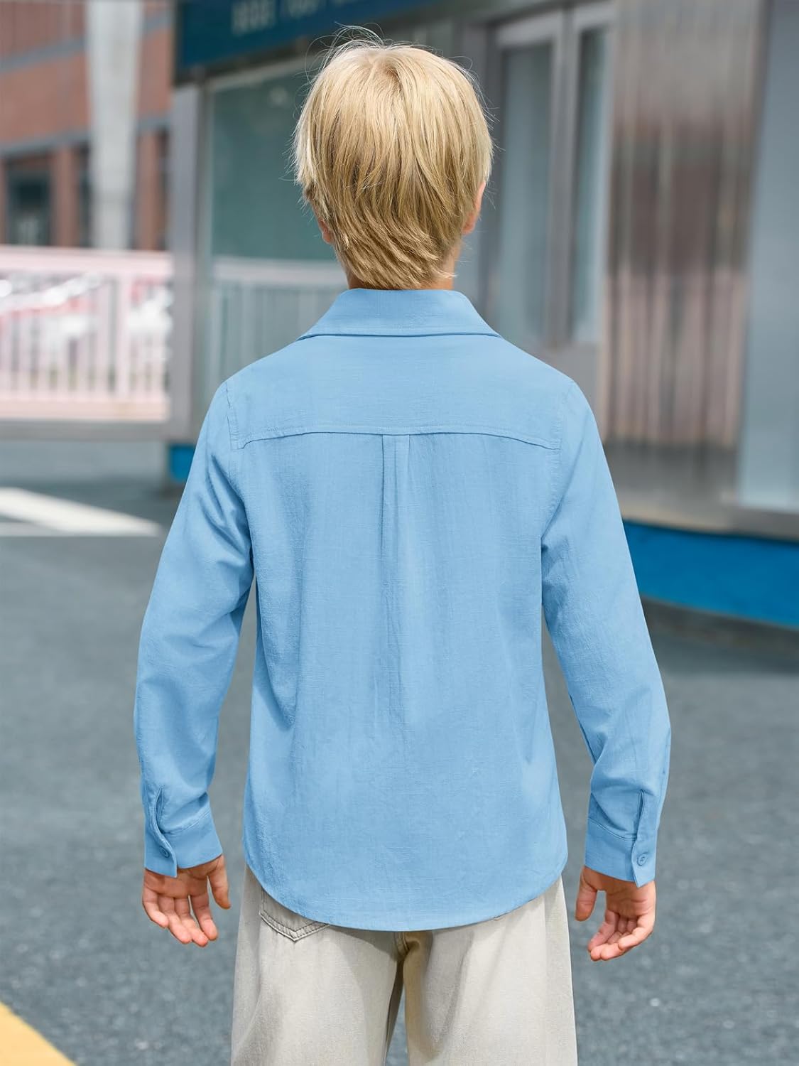 Haloumoning Boys Linen Button Down Shirts Kids Long Sleeve Dress Shirts School Uniform Shirt 5-14 Years - Image 4