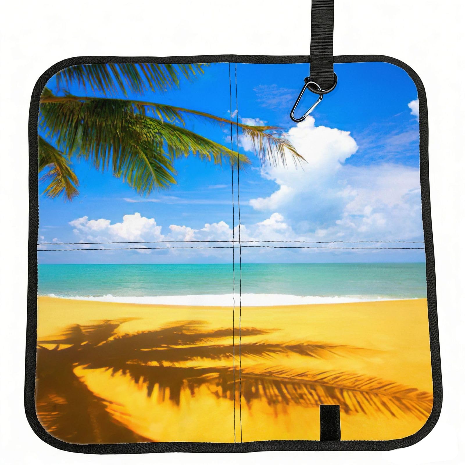 bghdfa Sunset Palm Print Outdoor Sitting Mat Waterproof Oxford Cloth Seat Cushion Folding Foam Camping Seat For Picnic