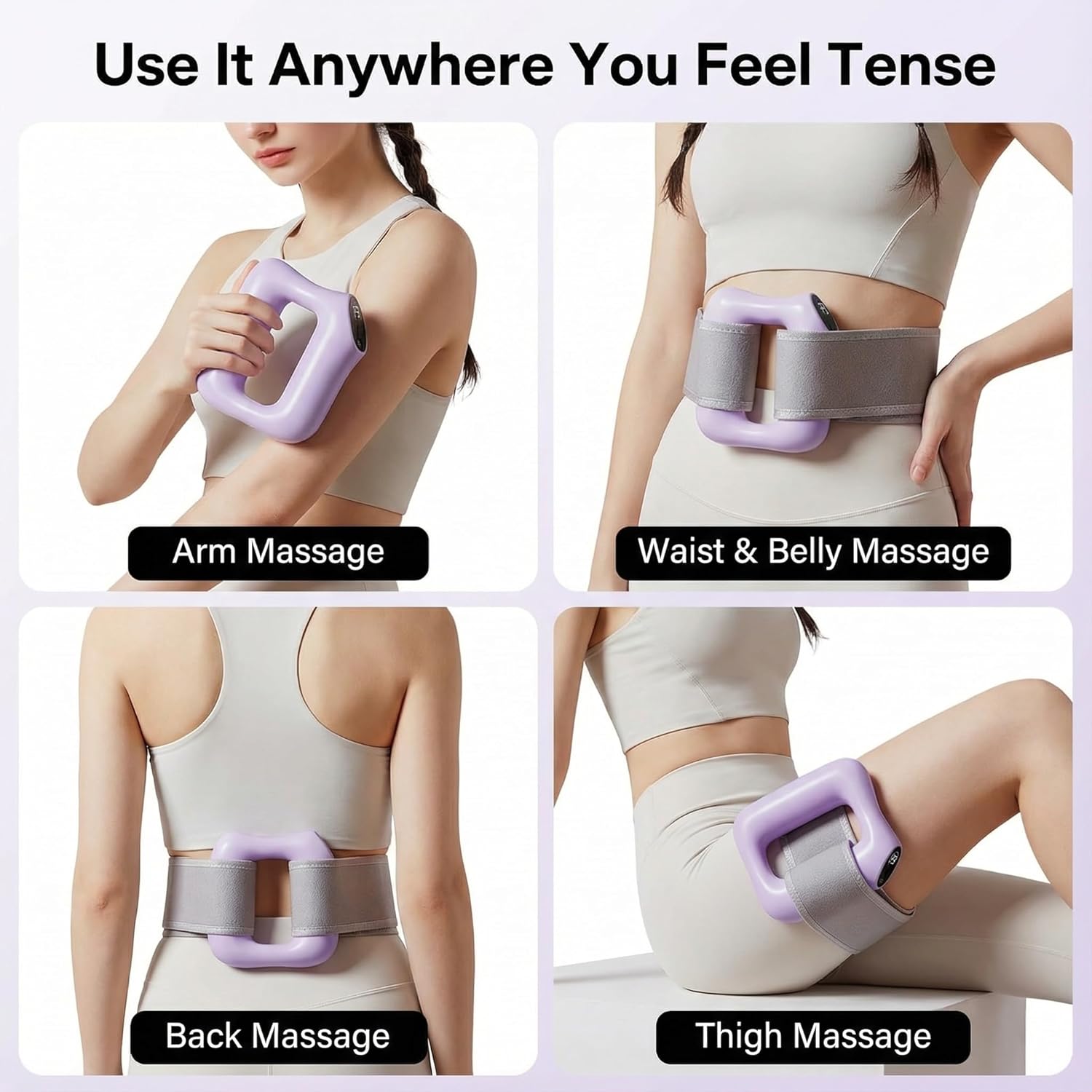 Electric Full-Body Vibration Massager, Hands-Free Cordless Design with Adjustable Strap, 8 Vibration Modes for Belly, Back, Legs & Waist, Includes Sash & Scraper