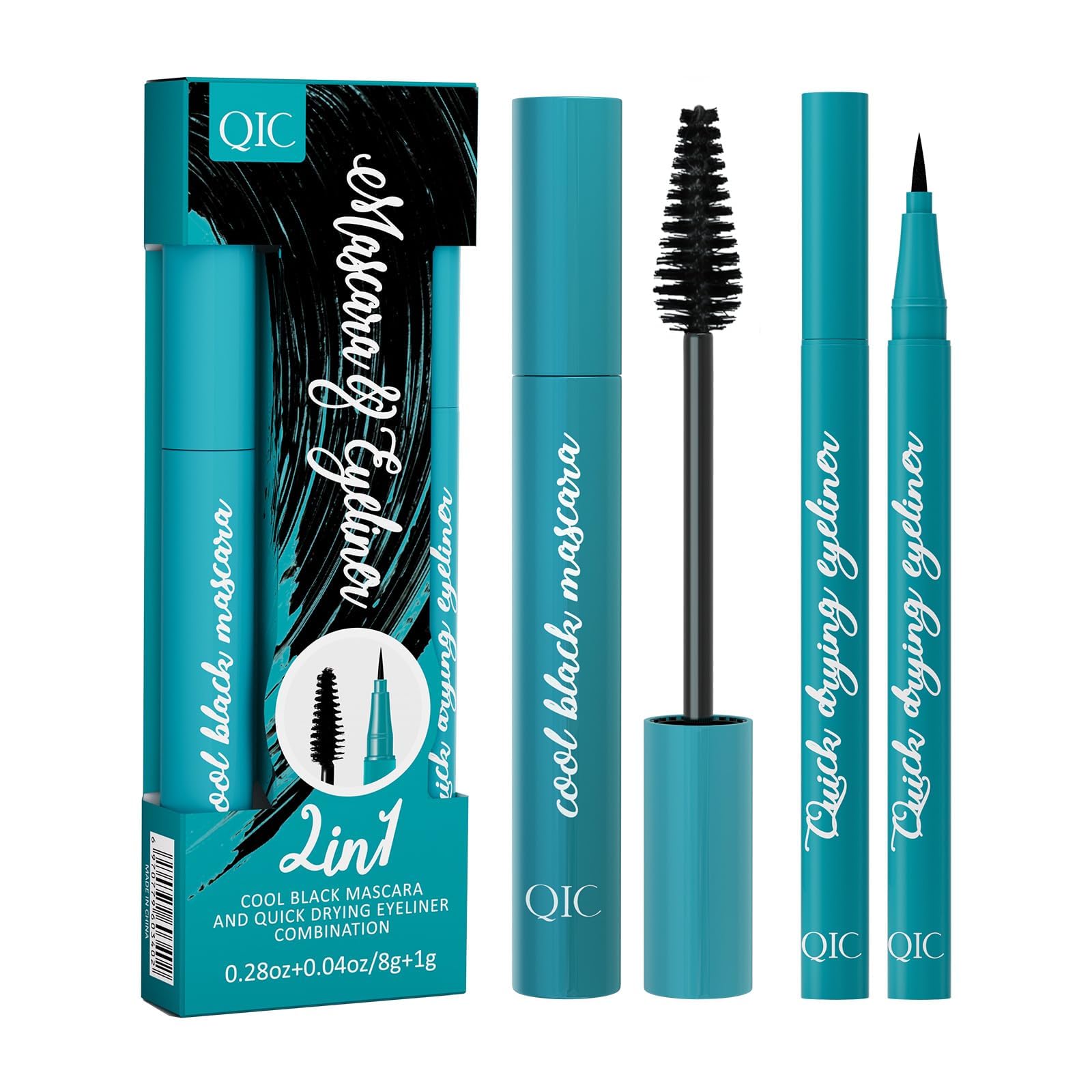TERRIFIWaterproof Black Mascara Eyeliner Set, 2-in-1 Volume and Length Mascara with Fine Smudge-Proof Liquid Eyeliner, Long-Lasting Formula, No Clumping