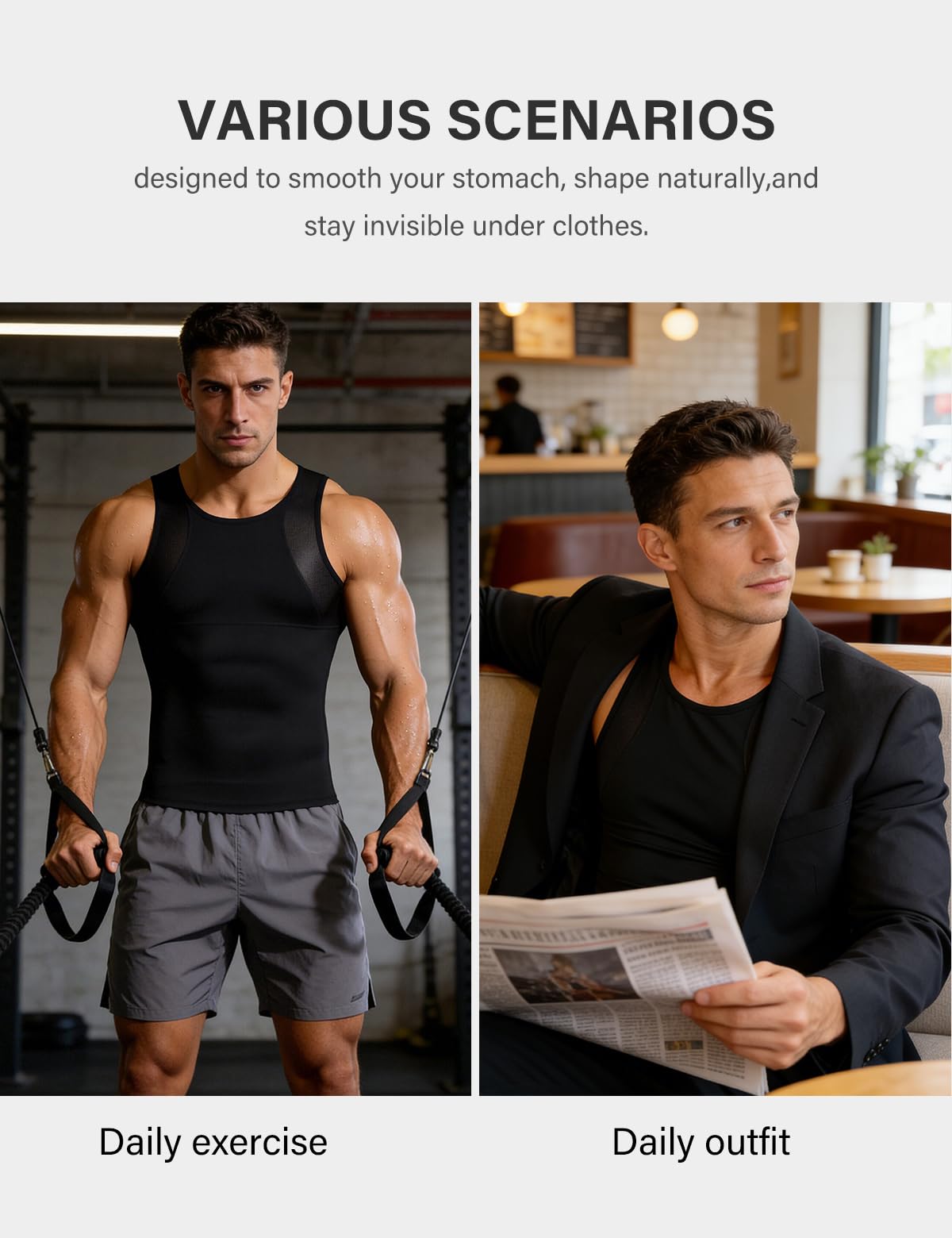 Casey Kevin Shapewear męska elastyczna koszulka kompresyjna do wyszczuplającego brzucha, bez rękawów, koszulka kompresyjna, koszulka sportowa