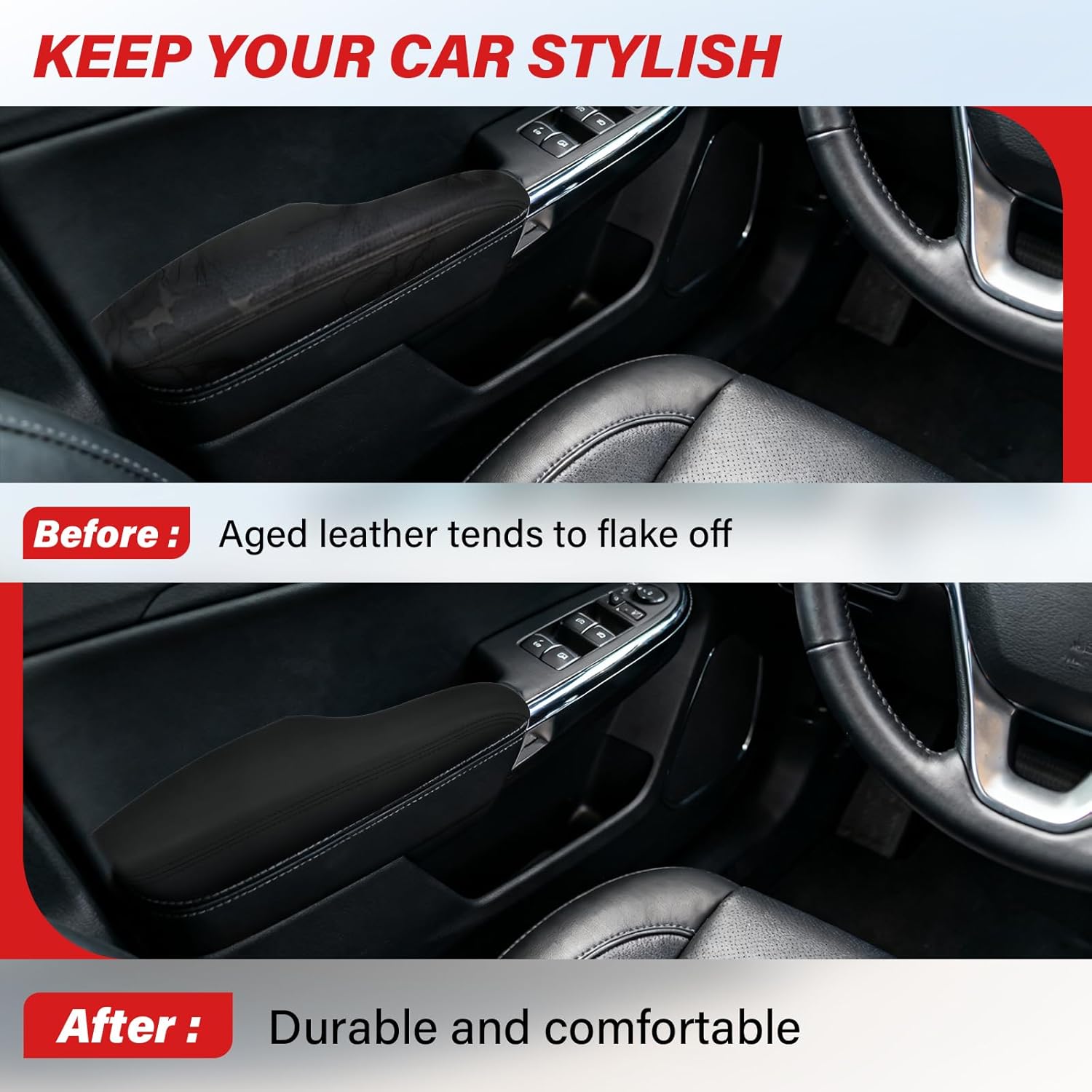 Front Door Armrest Trim Set for Dodge Charger & Chrysler 300 2011-2023, Left Driver Right Passenger Side Inner Door Armrest, Replaces 1WK37DX9AB 1WK36YSAAB,Black Leather Interior Cover
