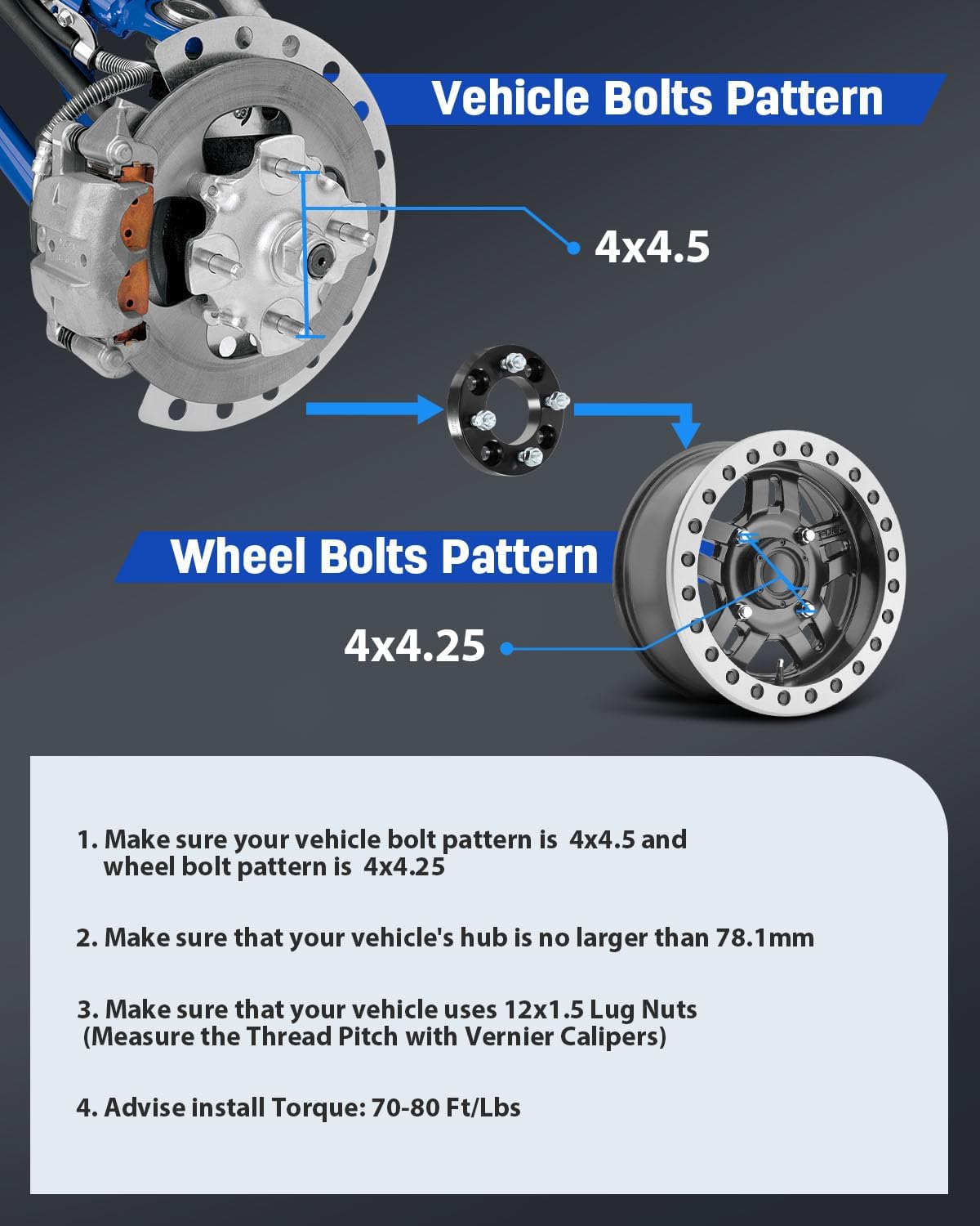 ECCPP 4PCS change bolt pattern from 4x4.5 to 4x4.25 Conversion Wheel Adapters 1 inch 4 Lug for for Honda for Accord 1990-2002 for Honda Prelude 1992-1996 for Acura Vigor 1992-1994