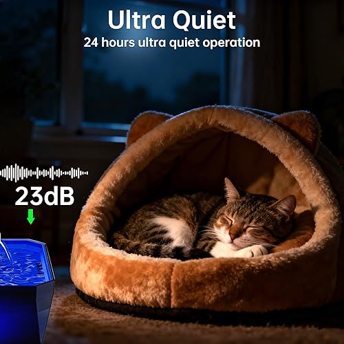 Miniatura 7 de Bomba de fuente de agua para gatos Veken de 50 onzas, fuente de 95 onzas, ultra silenciosa, cable USB, luz LED y paquete de 6 filtros de fuente para