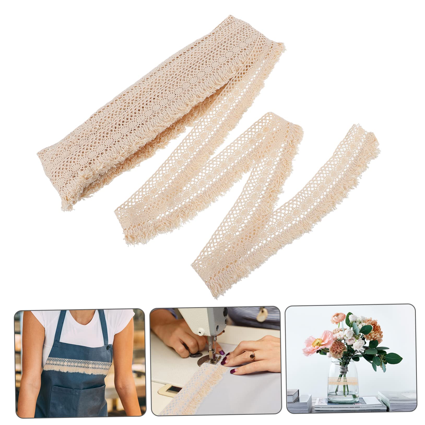 Angoily 2 Stück Baumwoll Fransenspitze Dekorative Diy Bordüre für Tischdecken Kleidung und Handarbeiten für Hochzeiten und Kreative Projekte Yards
