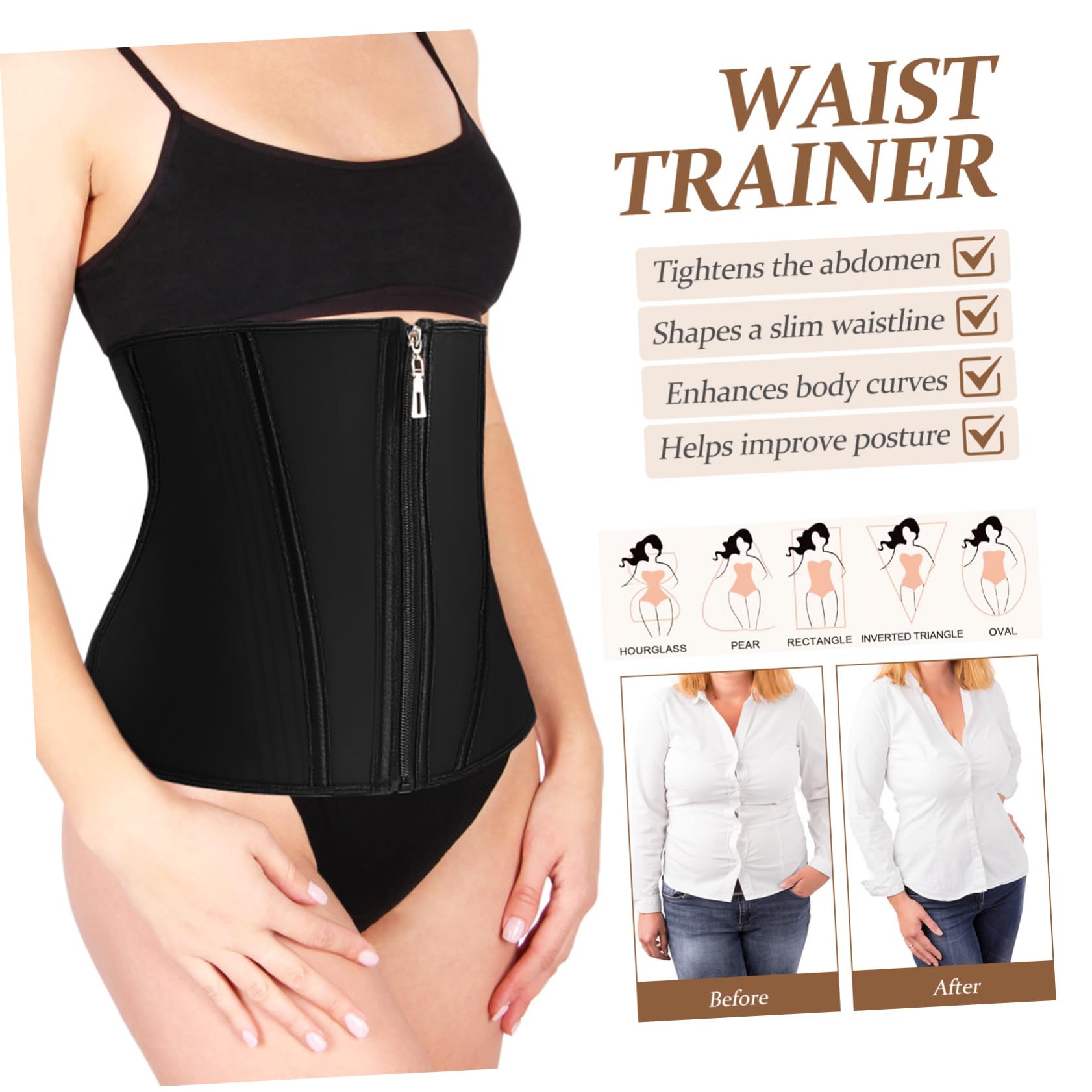 CALLARON Corsé Moldeador para Mujer con Cremallera, Entrenador de Cintura con Control de Abdomen, Body Shaper Ajustable Costuras, Adecuado para Uso Diario Ropa
