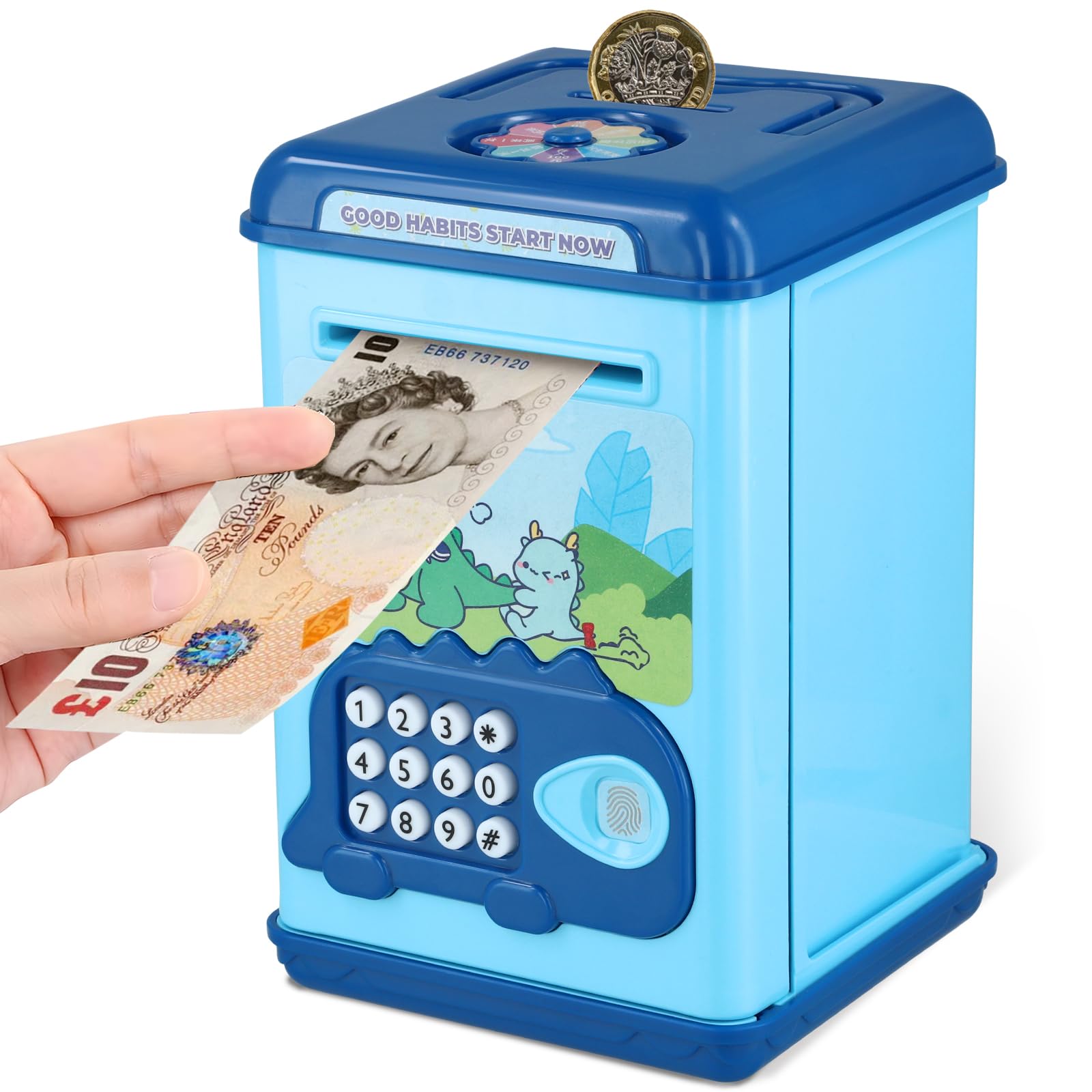Cartoon Piggy Banks for Kids Electronic ATM Password Cash Coin Saving Can with Password Face/Fingerprint Recognition Unlocking