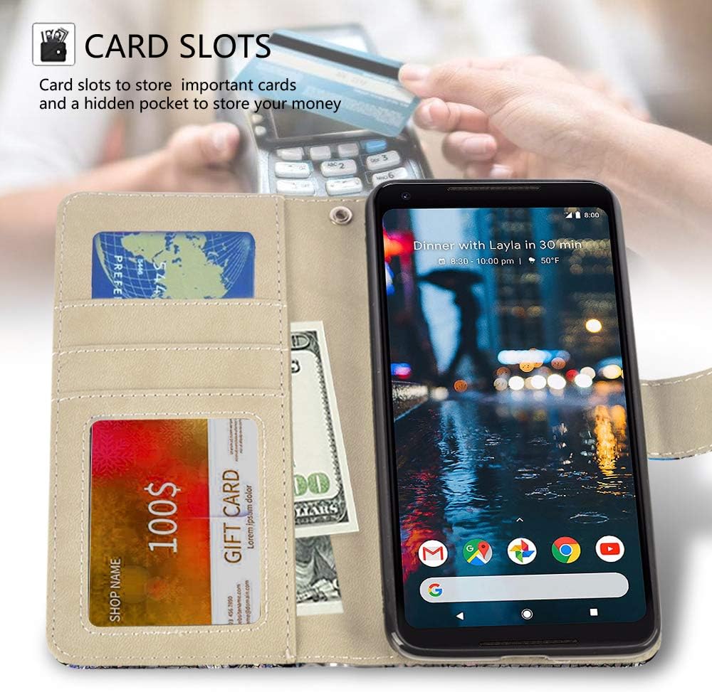 UrSpeedtekLive Google Pixel 2 Case, Google Pixel 2 Wallet Case, Premium PU Leather Wristlet Flip Case Cover with Card Slots & Stand Compatible Google Pixel 2 (2017),Butterfly