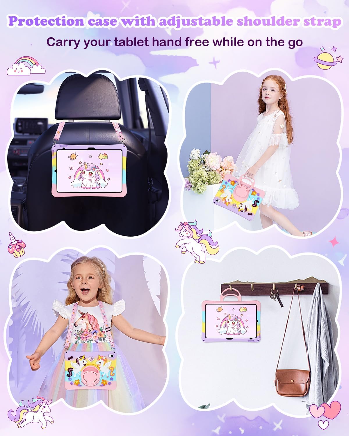 JAKPAK for iPad (A16) 11th 10th Generation Case for Kids, Soft Silicone Cute Tablet Cover with Kickstand Shoulder Strap for iPad 10.9" 2022 11" 2025 Kids Birthday for Teen Girls