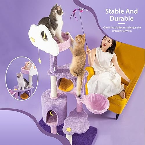 Miniatura 7 de Árbol para gatos de 67 pulgadas para interiores, torre grande para gatos con poste rascador de sisal, centro de actividades de muebles de condominio