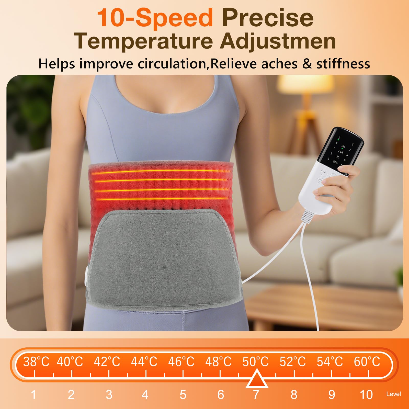 Cuscino termico elettrico con 10 livelli di temperatura e spegnimento automatico, riscaldamento rapido, lavabile in lavatrice, coperta termica per schiena, lombare, addome, spalla