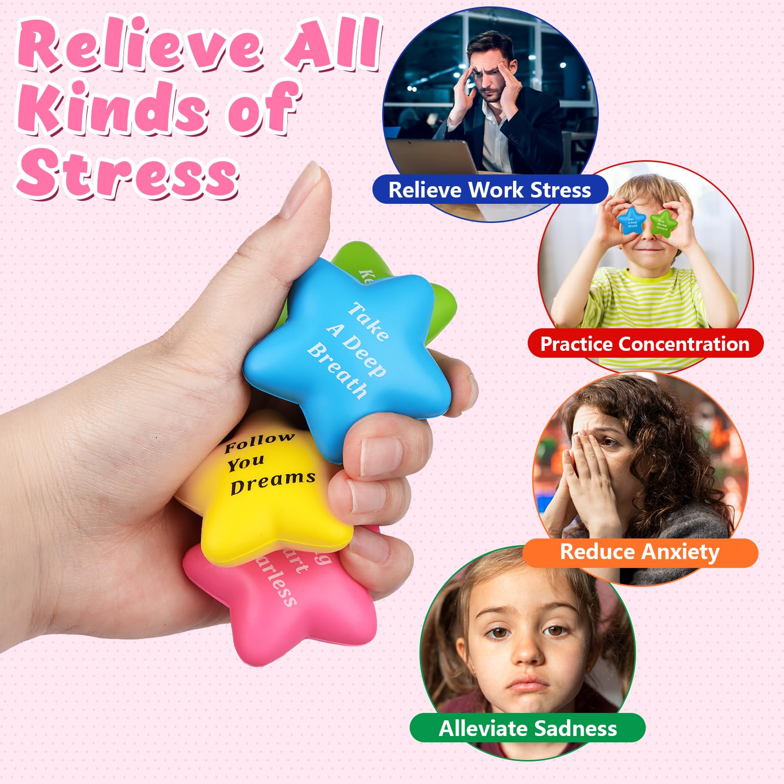 YXSJAS 36Pcs Motivational Stress Balls Inspirational Funny Colorful Foam Balls Star PU Stress Balls for Adults Squeeze Toys Durable Squeeze Toys for Anxiety Relief Hand Exercise Stress Relief Gifts - Image 4
