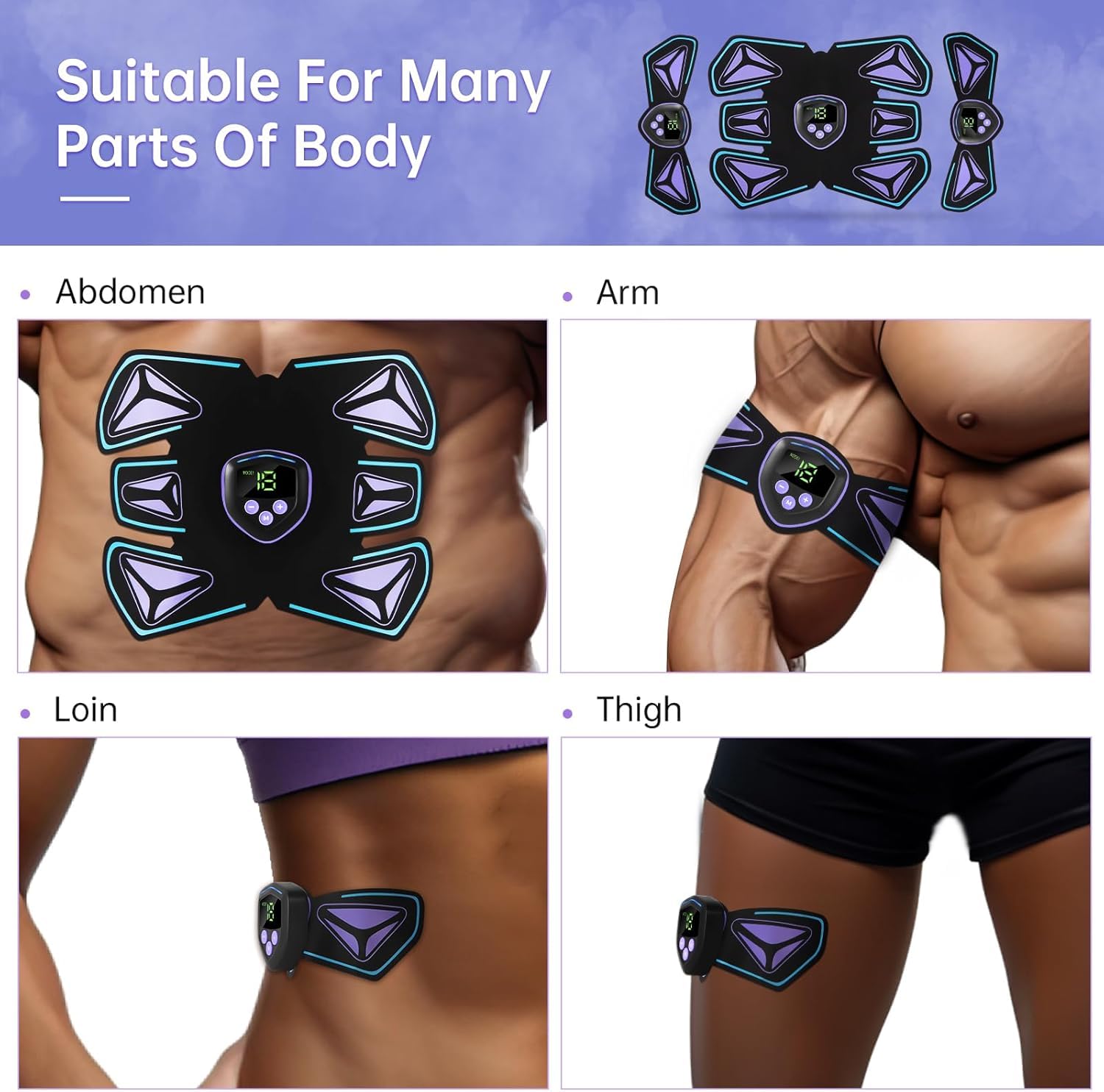 Braload EMS Abs Stimulator Elektrisches Trainingsgerät, Wiederaufladbarer Bauchmuskel-Gürtel mit 10 Gel-Pads, 6 Modi & 15 Intensitätsstufen, Für Bauch/Arme/Beine geeignet (Käfer)