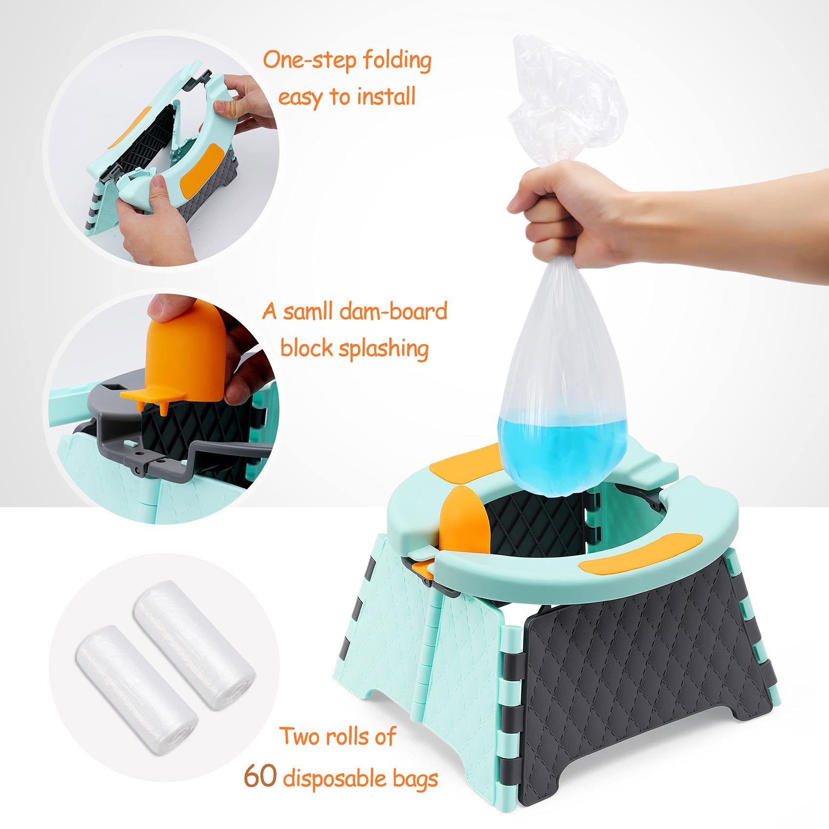 Asiento de inodoro plegable para niños con protección contra salpicaduras para uso en interiores y exteriores, coche, viajes, camping al aire libre