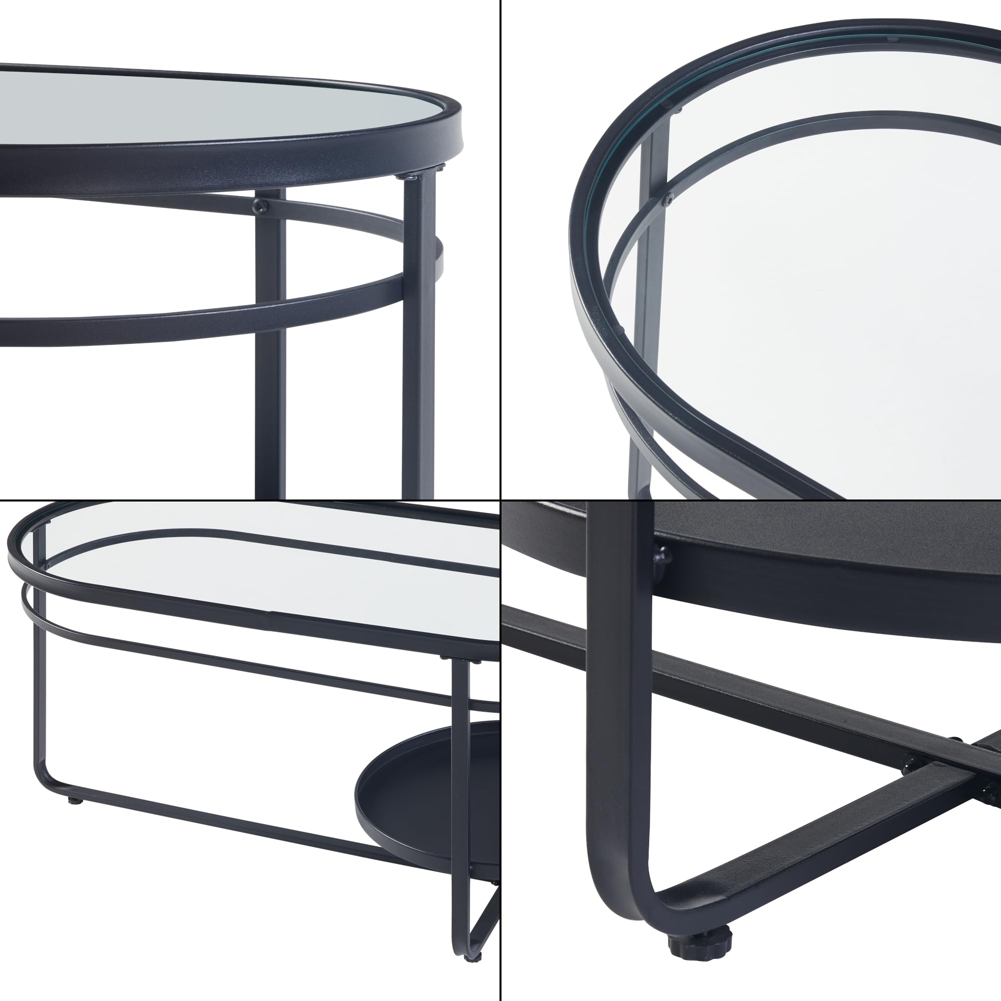 [en.casa] Stolik kawowy Kumla Stół do salonu z dolną półką Stół do sofy owalny Szklany blat czarny Stolik kawowy 90 x 42,5 x 46 cm Metalowa rama