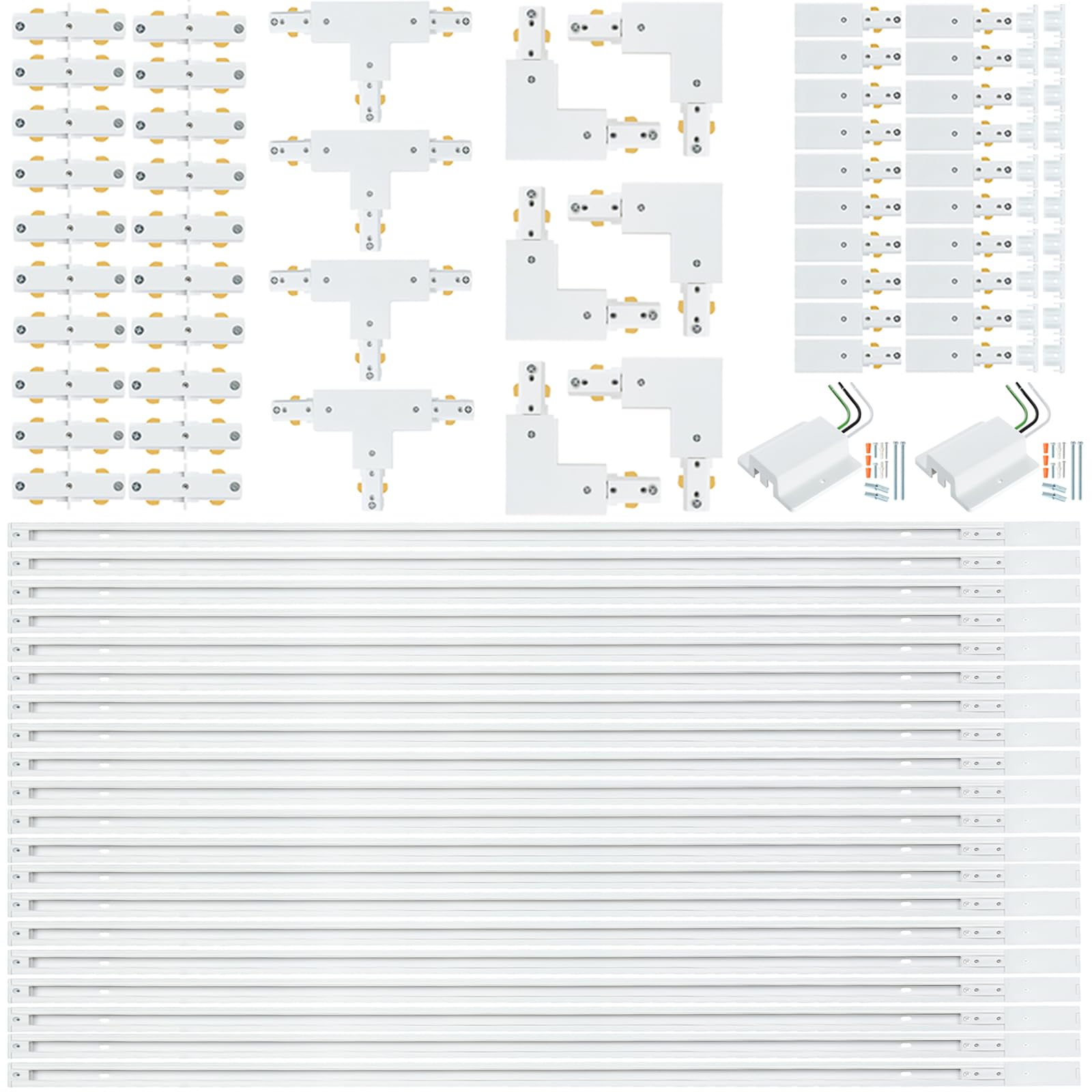 Photo 1 of 65.6FT H Track Lighting Rail Kit, White H Type Track Lighting Rails with Floating Canopy Connector, I&L&T Connector, End Caps and Live End Feed for 120V H Style 3-Wire Heads