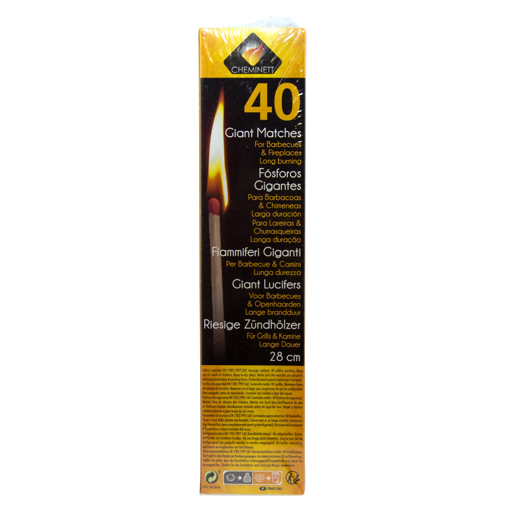 Pyro Feu 4755-48, Fosforos Extra-Largos 28cm, Caja de 40 Uds, Madera (el paquete puede variar)
