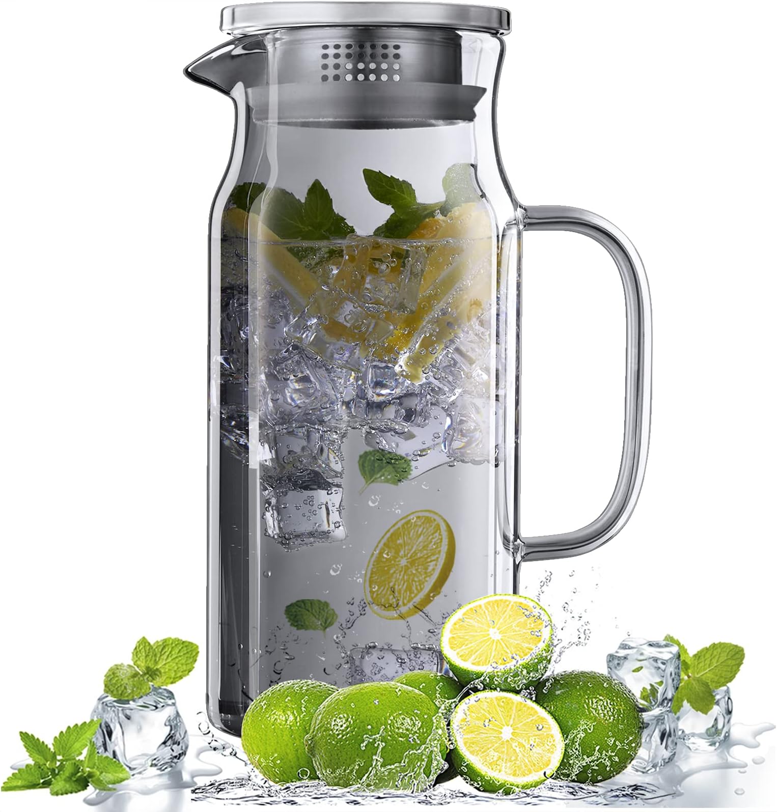 Glass Pitcher with Lid and Spout, Bivvclaz 40 oz Glass Water Pitcher for Fridge, Glass Carafe for Iced Tea, Hot/Cold Water, Coffee, Juice, Lemonade, Small Glass Pitcher, Black