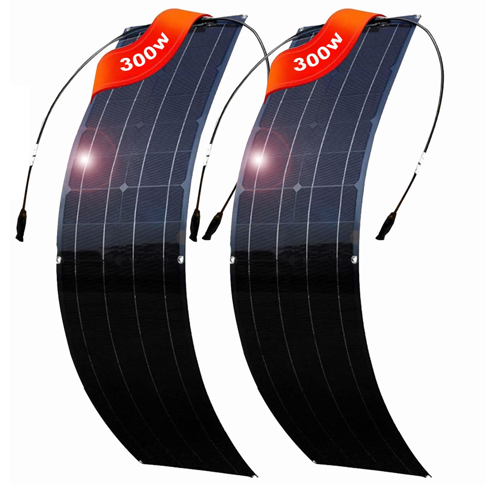 Pannelli Solari Flessibili da 600 W Kit Di 2 Pannelli Solari Monocristallini Flessibili da 300 Watt con Regolatore Di Carica per Ricarica Batteria da 12-24 V Batteria per Auto Camper Campe