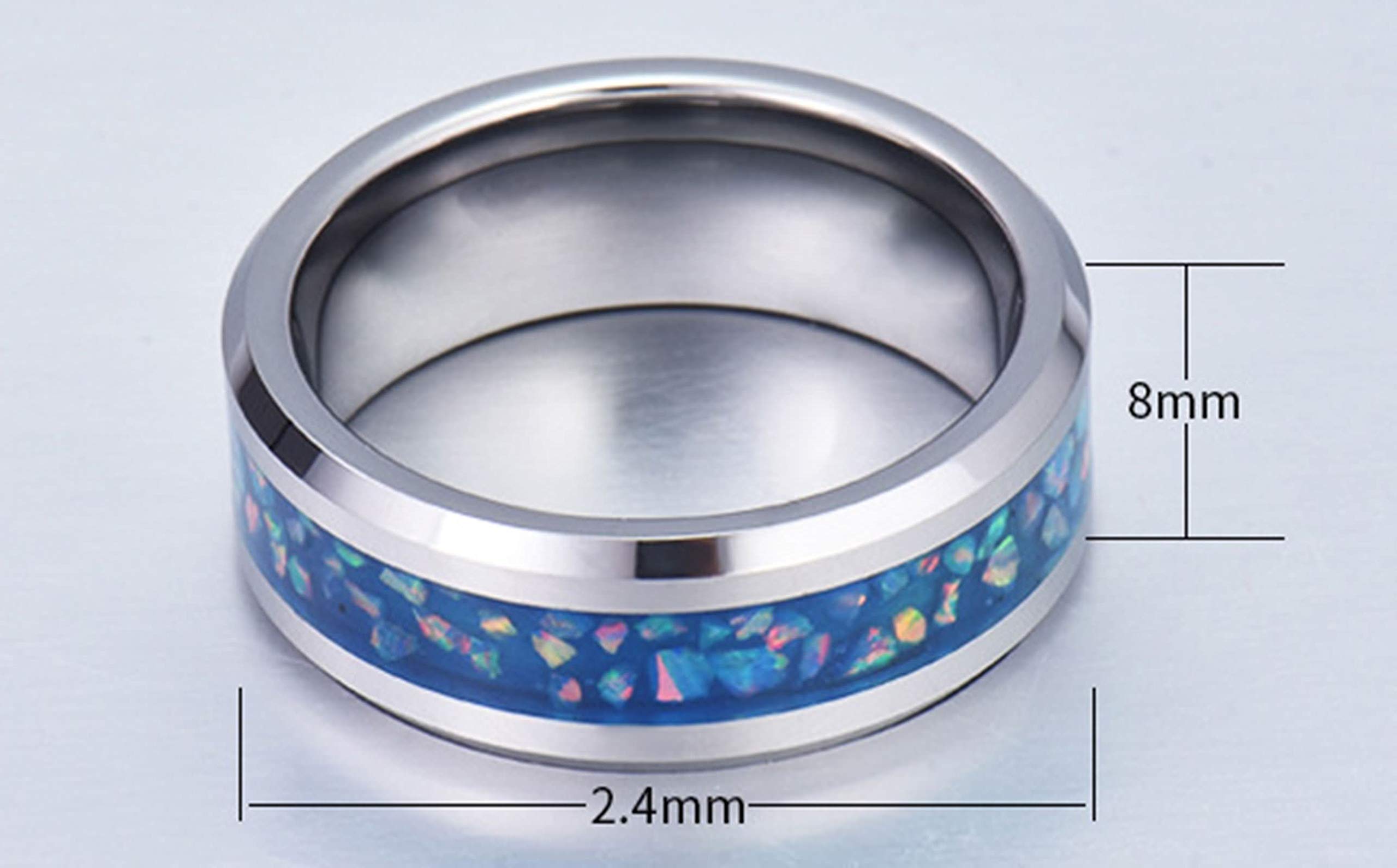 Anelli Uomo Tungsten Sintetico Blu Opale Anello Anello Uomo Incisione Personalizzata 8MM Anello Nuziale Argento Blu Misura 12-31