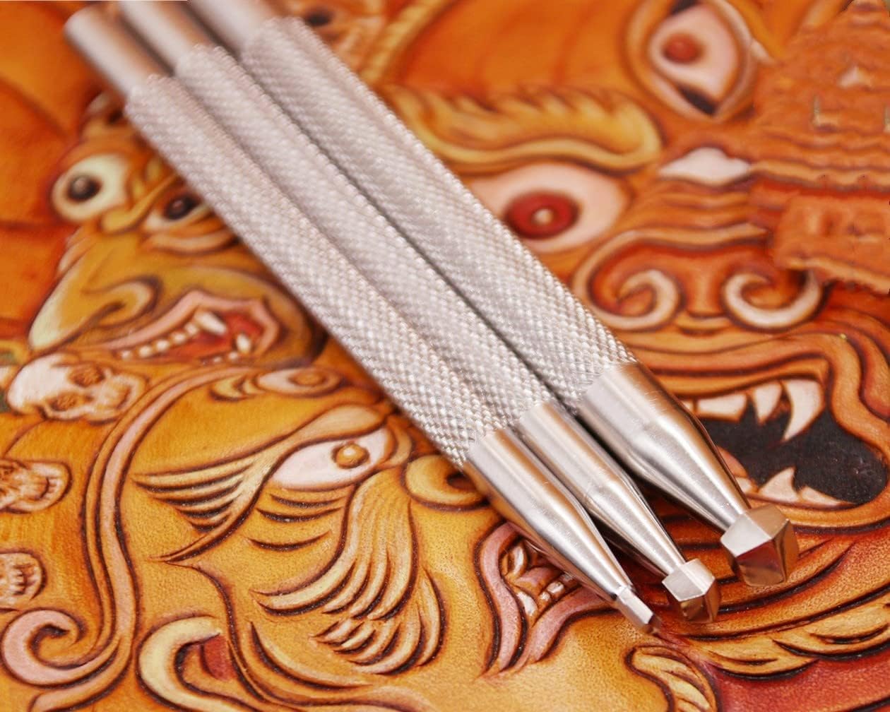 Leather Beveler Tools 304 Stainless Steel Carving Stamping Stamps LeatherCraft Punch Tool (Full Set, 3pcs (S+M+L))