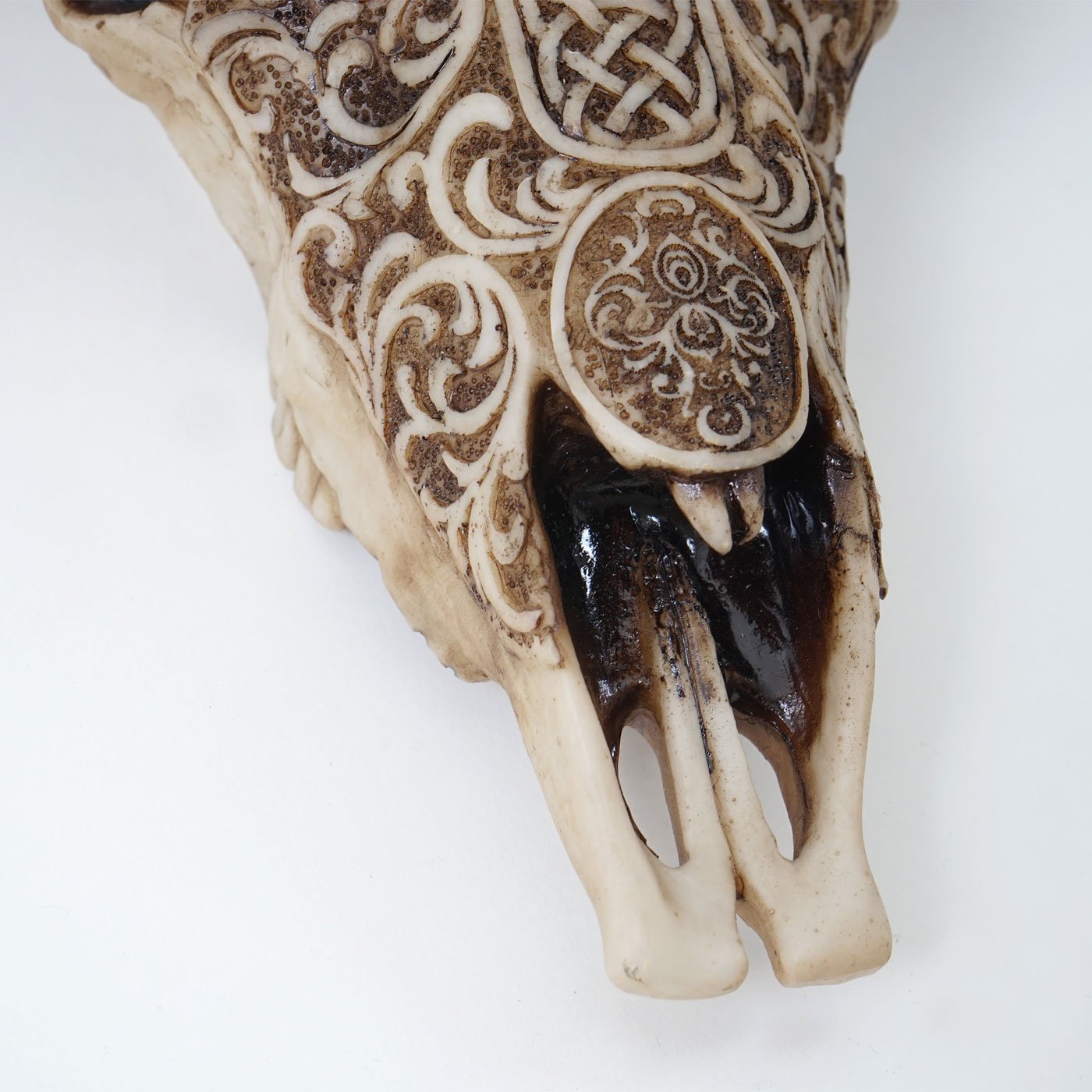 Mendler Deko Schädel 31cm HWC-C15, Polyresin Stier Bulle Longhorn Kopf Trophäe mit Tribal, In-/Outdoor