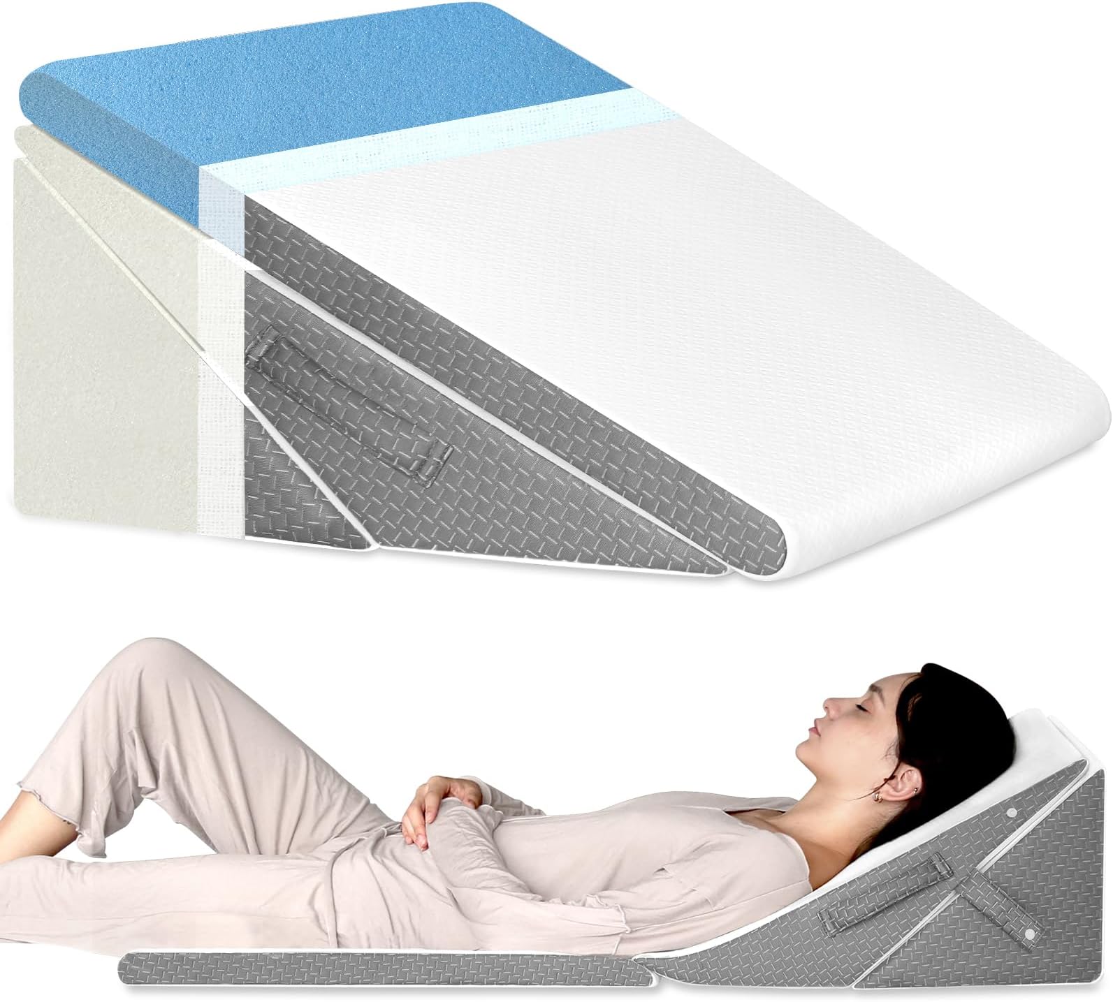 KingPavonini Bed Wedge Pillow for Sleeping, 7.5 & 9 & 11 & 12 Inch Adjustable Memory Foam Triangle Wedge Pillow Post Surgery for Back, Legs and Knee Support, Acid Reflux, Gerd, Heartburn and Snoring