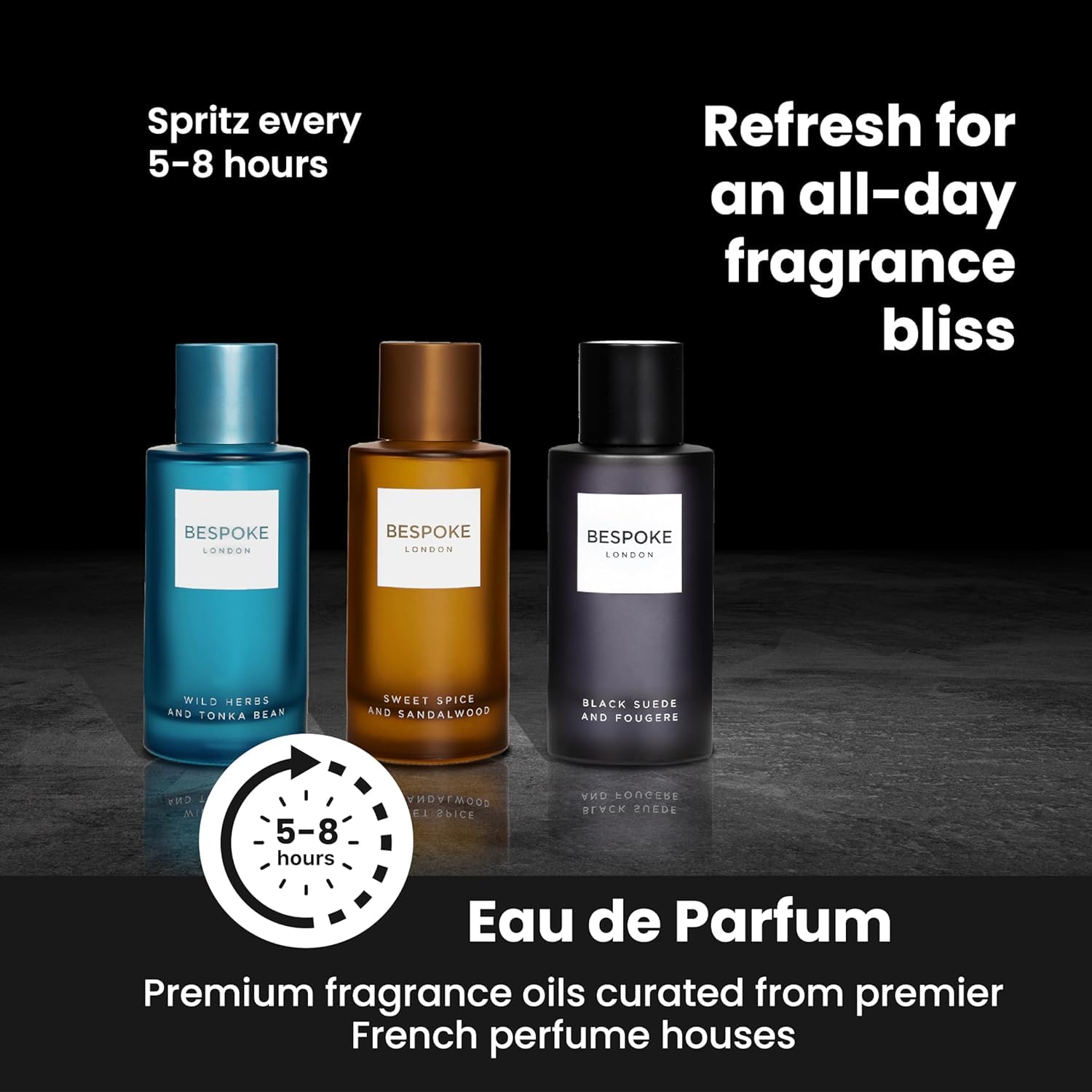 BESPOKE LONDON Coffret de Parfum Premium pour Homme, Daim noir, herbes sauvages, épices douces, Coffret mini parfum de voyage (3 x 50ml)