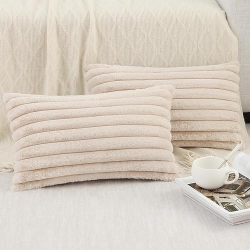 Miniatura 6 de Pallene - Juego de 2 fundas de almohada lumbar afelpadas de piel sintética de 12 x 20 pulgadas, fundas decorativas de lujo, suaves y mullidas a