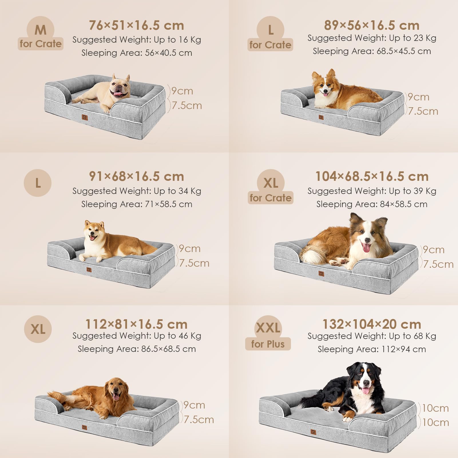 EHEYCIGA Cuccia Cane Interno Taglia Grande, Cuscino Cane Impermeabile Sfoderabile e Lavabile, Letto per Cani con tre Lati Rialzati Ortopedico, Cuccia Divano per Cani, Grigio, 112x81x16cm