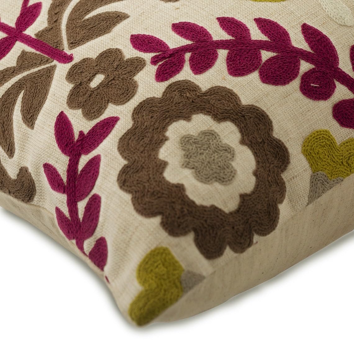 The HomeCentric Dekorativ Beige & Multi Dekokissen Bezug, 60 x 60 cm Leinen Stickerei Kissenbezug, Natur & Blumen Zeitgenossisch - Folk Art