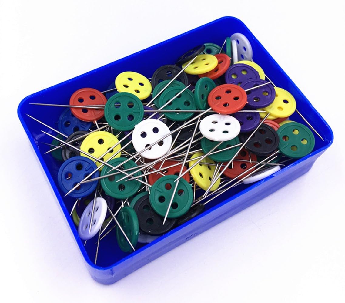 TECH-P® 1 3/4'' Straight Button Head Pins Decorative Safety Pins for Sewing DIY Arts&Crafts Projects-Boxed (2X100 Count Dark Color)