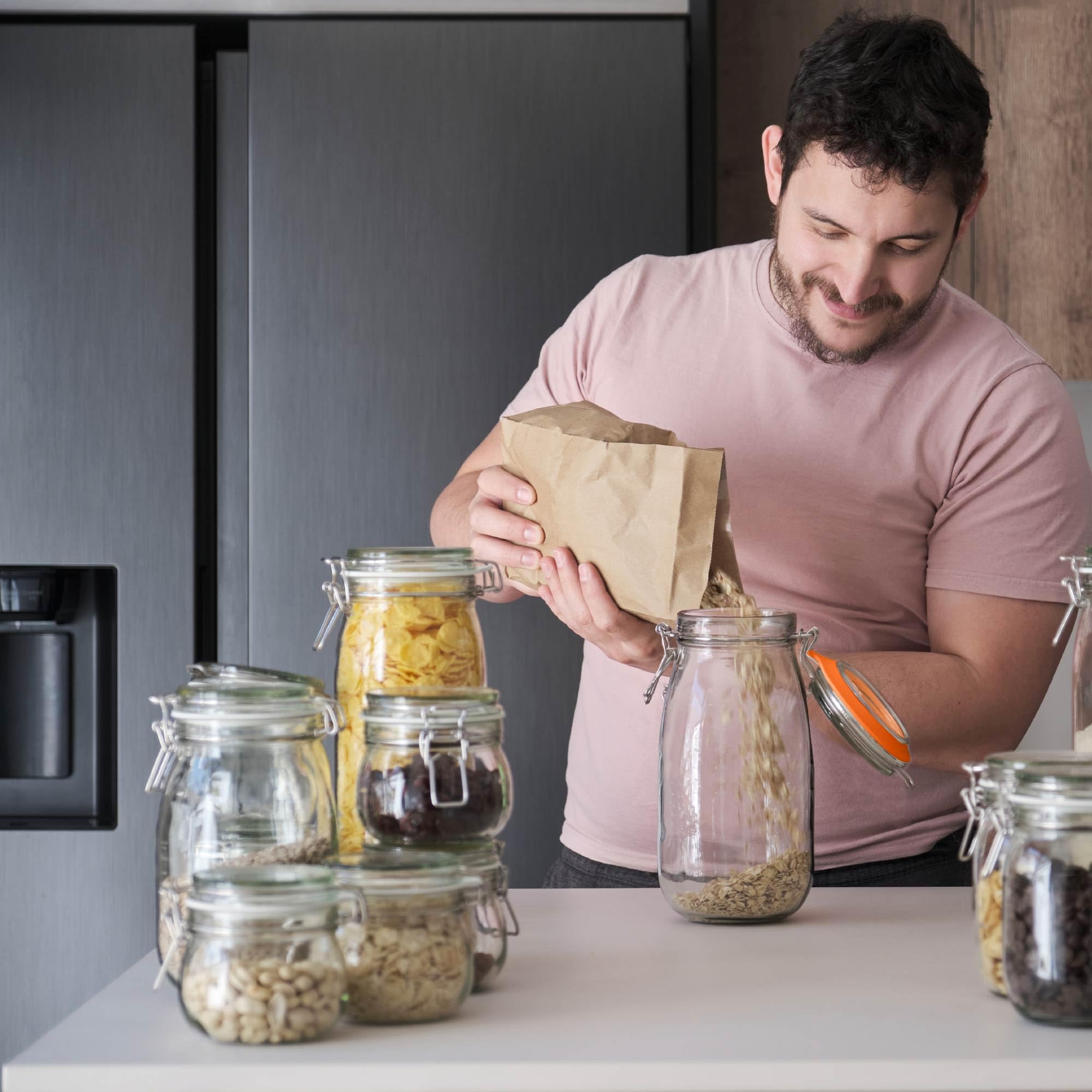 HEFTMAN Juego de 3 tarros de vidrio herméticos de 2 litros con tapas y sello de silicona, para pasta, granos de café, iniciación de masa madre, juego de tarros de almacenamiento de alimentos