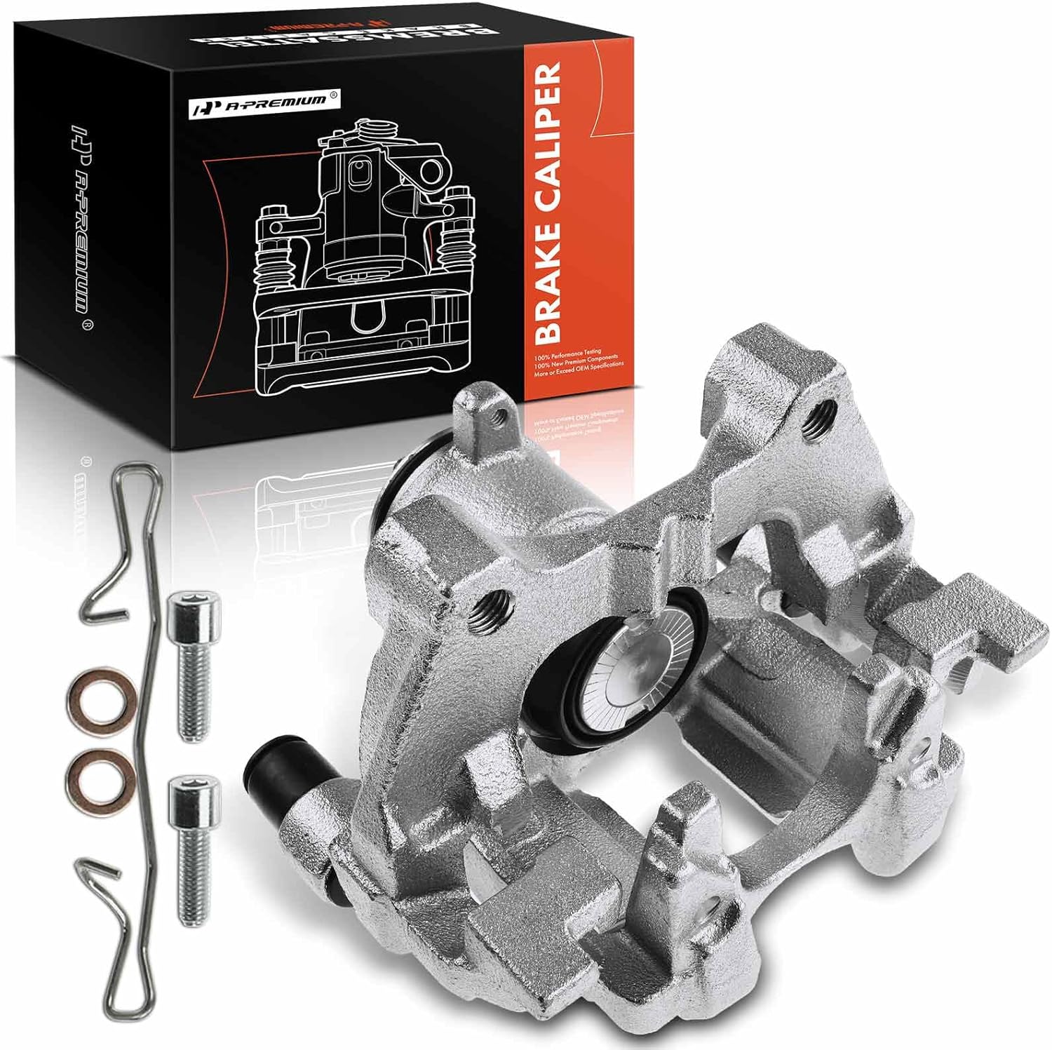 A-Premium Disc Brake Caliper Assembly with Bracket Compatible with Select Audi, Seat & Volkswagen Models - A3, A3 Quattro, A3 Sportback e-tron, Q2, TT Quattro, Ateca, e-Golf, Golf, Jetta - Rear Driver
