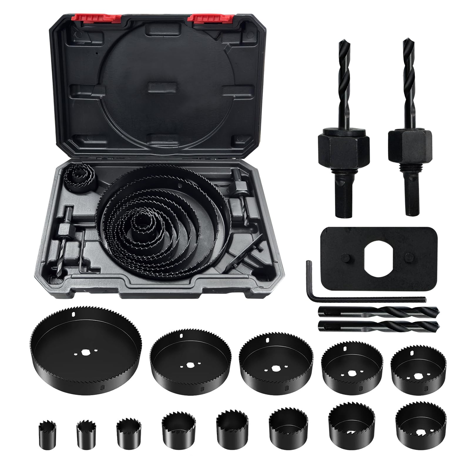 Greywolf 21 pcs Hole Saw Set, Woodworking Hole Saw Set, Universal Size 3/4" - 6" (19-152 mm), 13 Saw Blades, 4 Drill bits, with Carrying case, Wood Hole Saw for Plywood, Wood, Plastic, Drywall — image 1