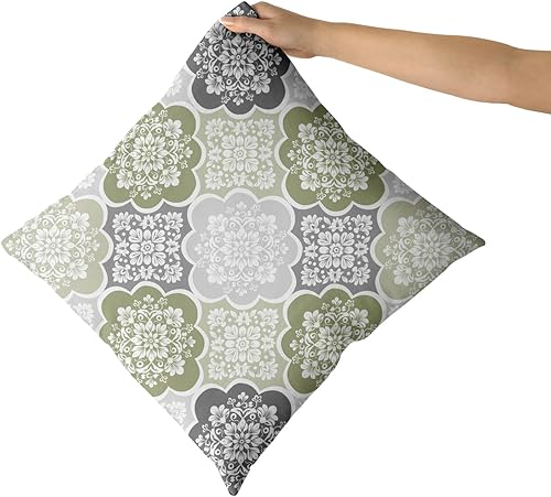Miniatura 9 de Juego de 2 fundas de almohada de color verde para exteriores de 18 x 18 pulgadas, color verde azulado y gris, floral, estilo bohemio, fundas de
