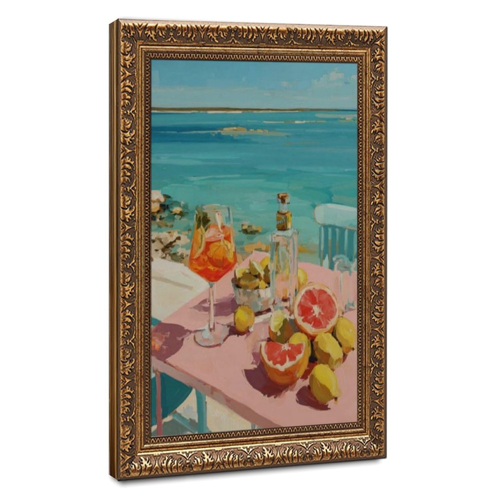 Lxwnze Orange Aperol Spritz Poster, Coastal Citrus Still Life Canvas Poster Bedroom Decor Landscape Office Room Decor Gift 20" L X 30" W