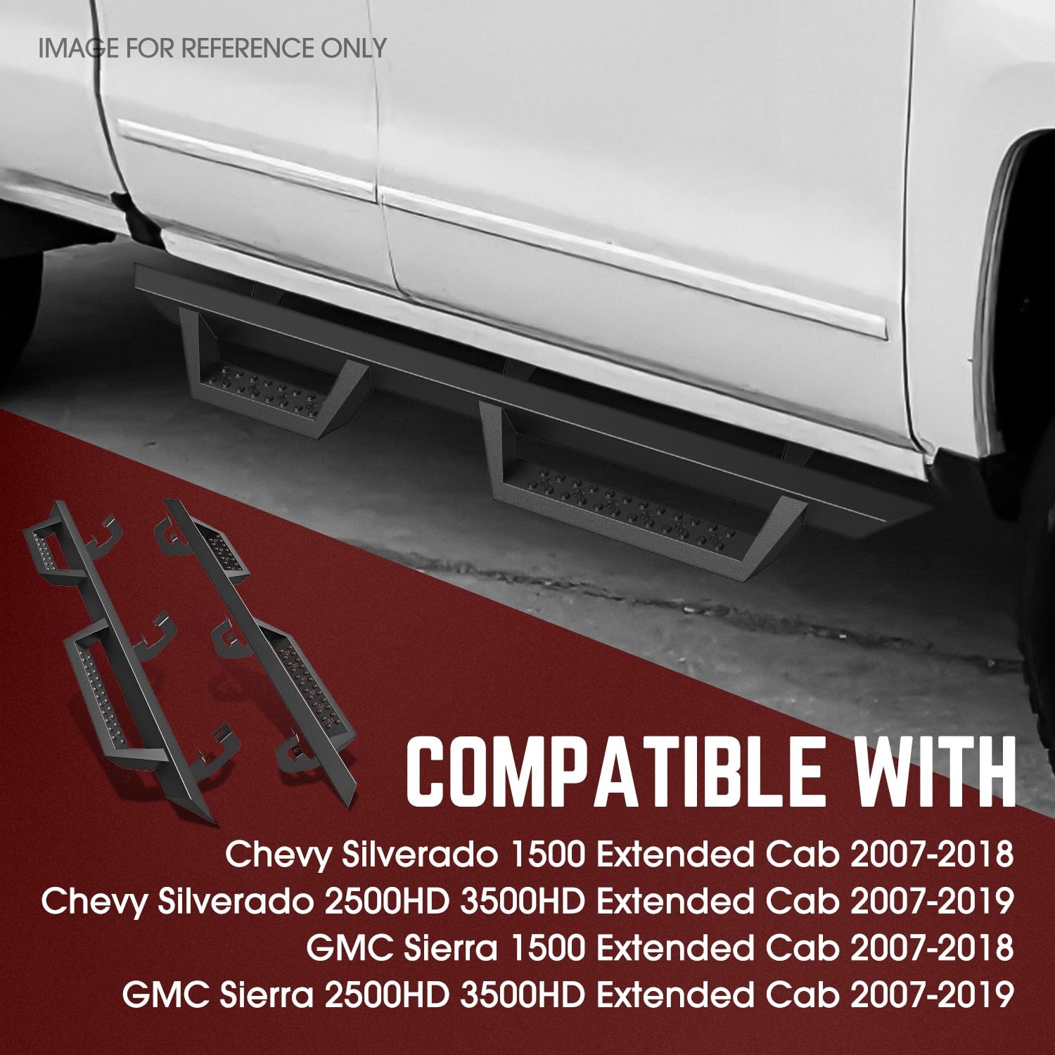 Estribos Laterales Para Silverado Y Sierra 1500 A 3500HD - Doble Cabina 2007-2019, Negro Mate
