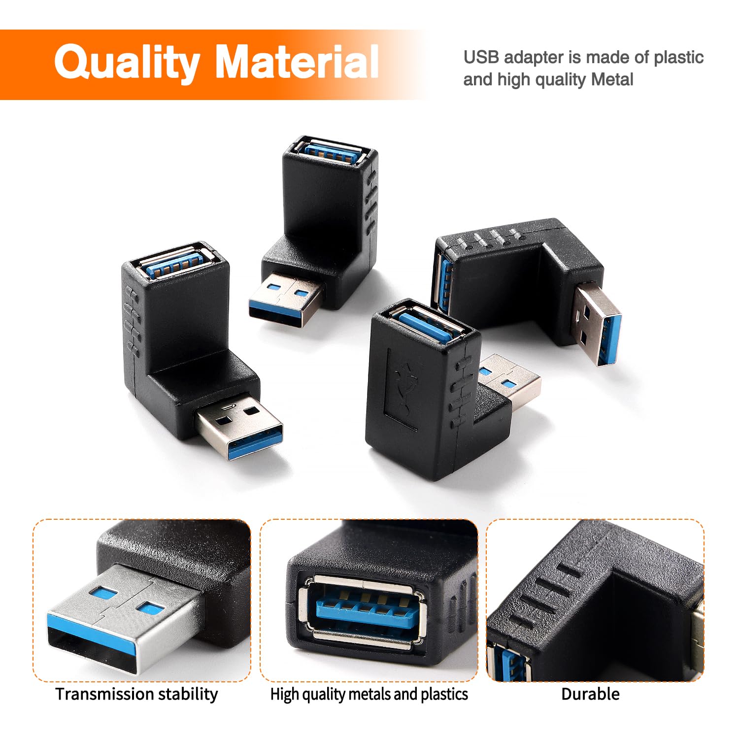 4 Pezzi Adattatore ad Angolo USB 3.0 a 90°, Adattatore USB 3.0 90 Gradi Maschio a Femmina Combo Verticale Verso l'alto e Verso il Basso Connettore, Adattatore Angolare da USB a USB